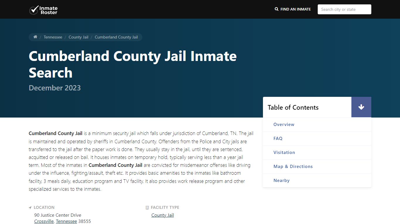 Inmate Search | Cumberland County Jail - Crossville, TN